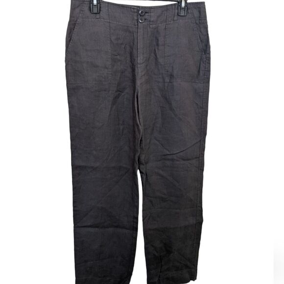 Tahari Pants Gray 100% Linen High Rise Straight Leg Coastal US Size 10 - Picture 1 of 8